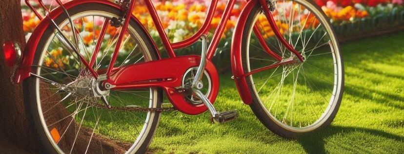 Ein schönes rotes Fahrrad steht da mit einer sehr dreckigen Fahrradkette, welche mit dem Grashüpfer Öko-Ultraschallreiniger für Ultraschallgeräte für eine leffektive Pflege und längere Lebensdauer in einem Utraschallreinigungsgerät gereinigt werden soll.