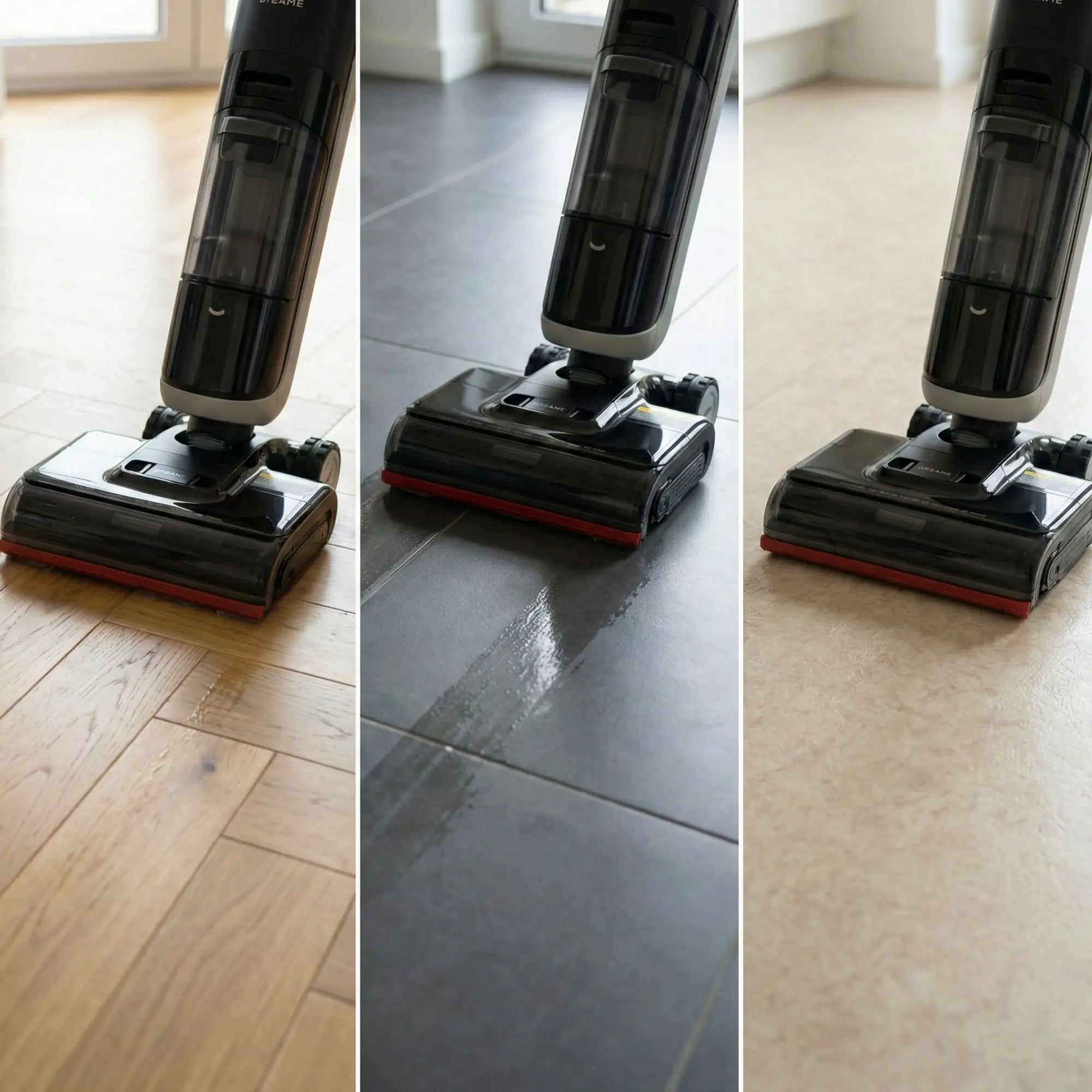 Dreame H15 Pro Heat Bürstenrolle im Einsatz auf Hartboden, Wischwalze für gleichmäßige Schmutzaufnahme und bodenschonende Reinigung.