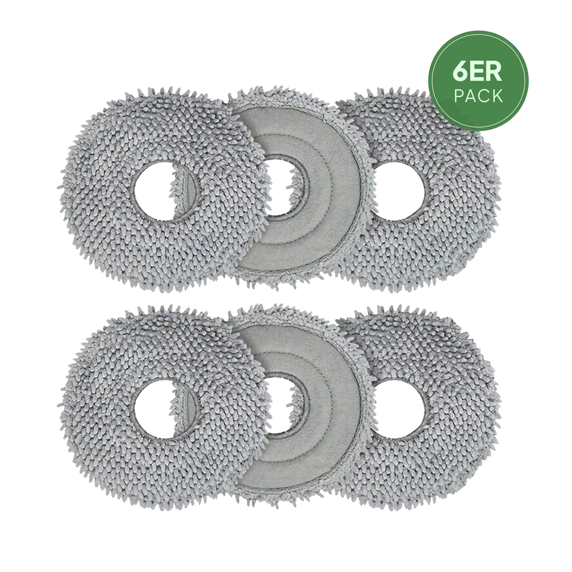 Roborock Ersatz Wischpads in Original-Qualität (6 Stück) für versxchiedene Roborock Wischroboer-Modelle liegen nebeneinander