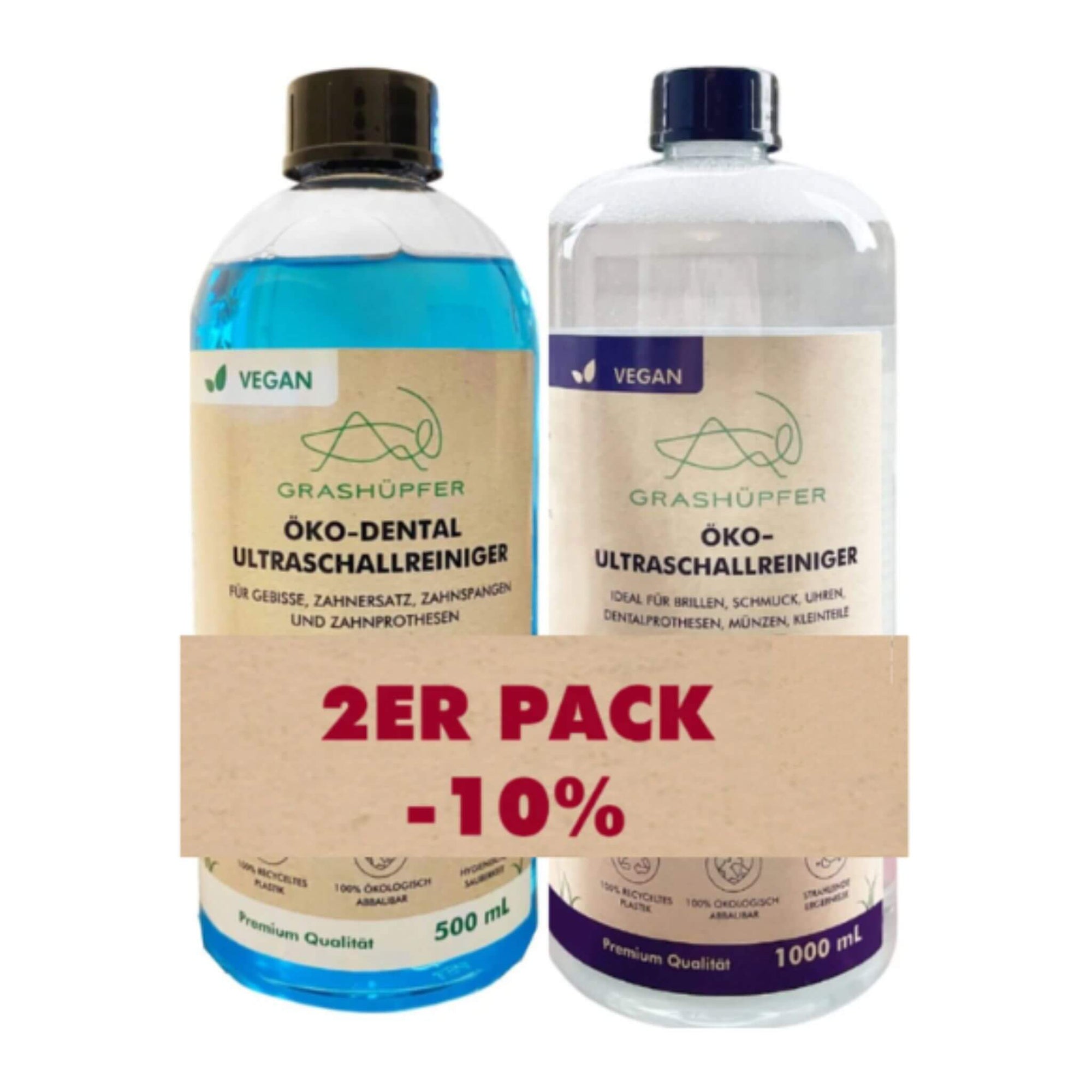 Das Grashüpfer Ultraschallreiniger-Duo besteht aus einem 2er Set aus Öko-Dentalultraschallreiniger und Öko-Ultraschallreiniger und ist im 2er Pack -10% reduziert.